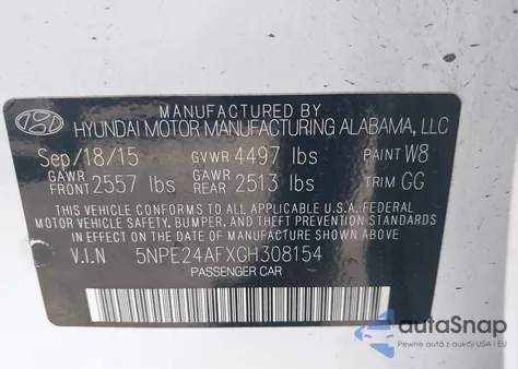 2016 Hyundai Sonata Se из США, поврежденный, VIN 5NPE24AFXGH308154